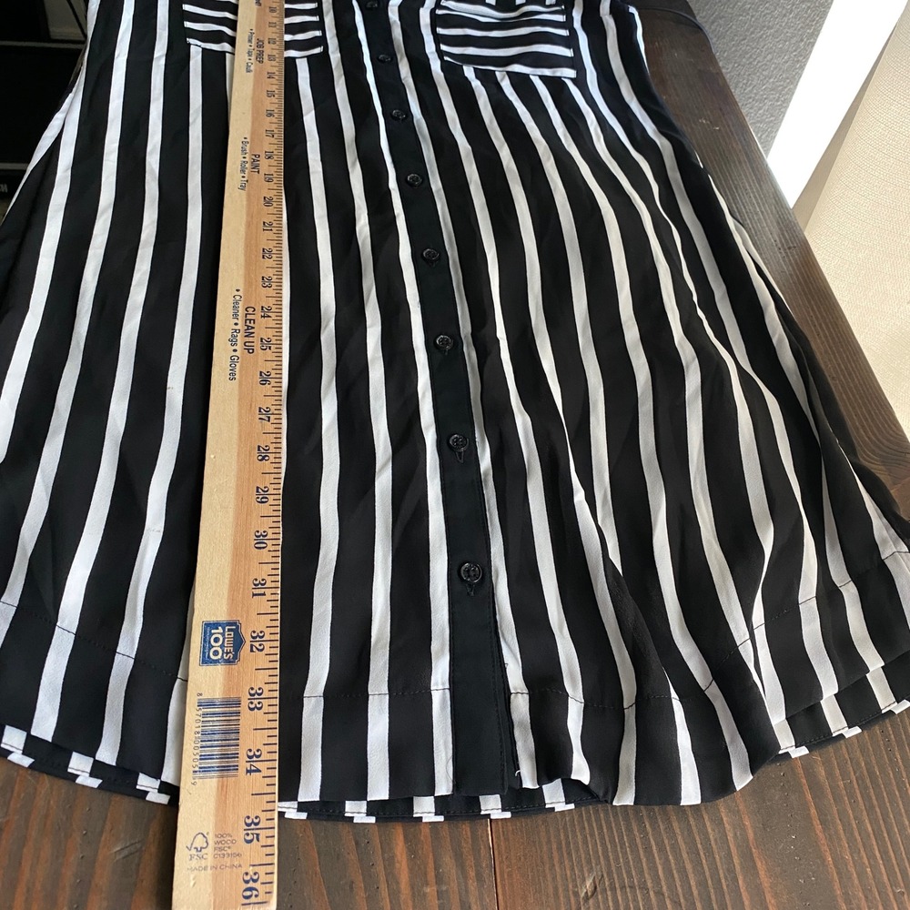Express The Portofino Shirt Dress S Black White Striped Long Roll Tab Sleeve - Picture 12 of 14